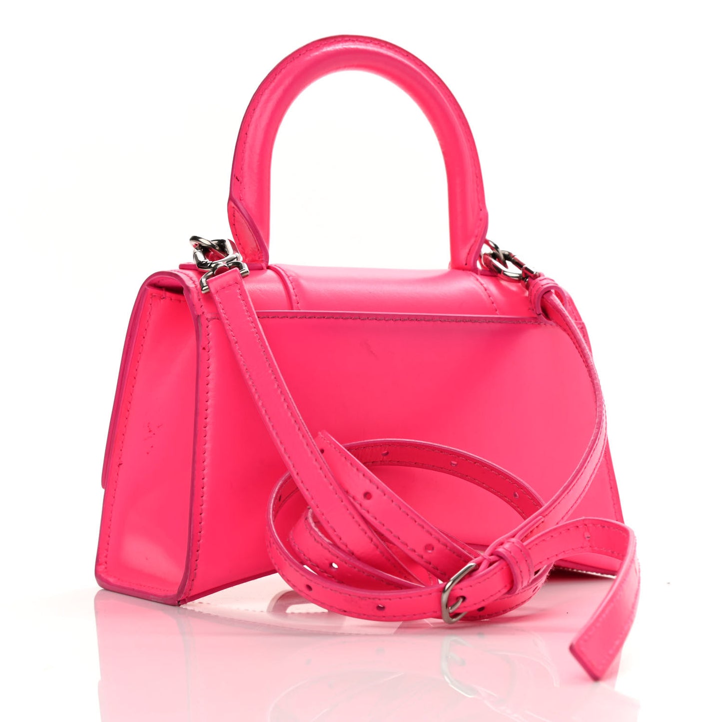 Shiny Box Calfskin Hourglass Top Handle Bag XS Hot Pink