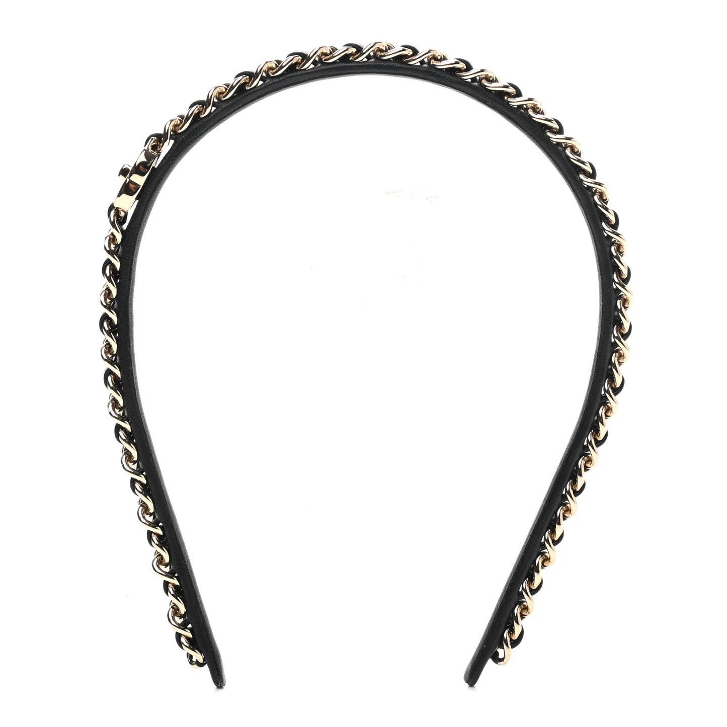 Metal Lambskin CC Turnlock Chain Headband Gold Black
