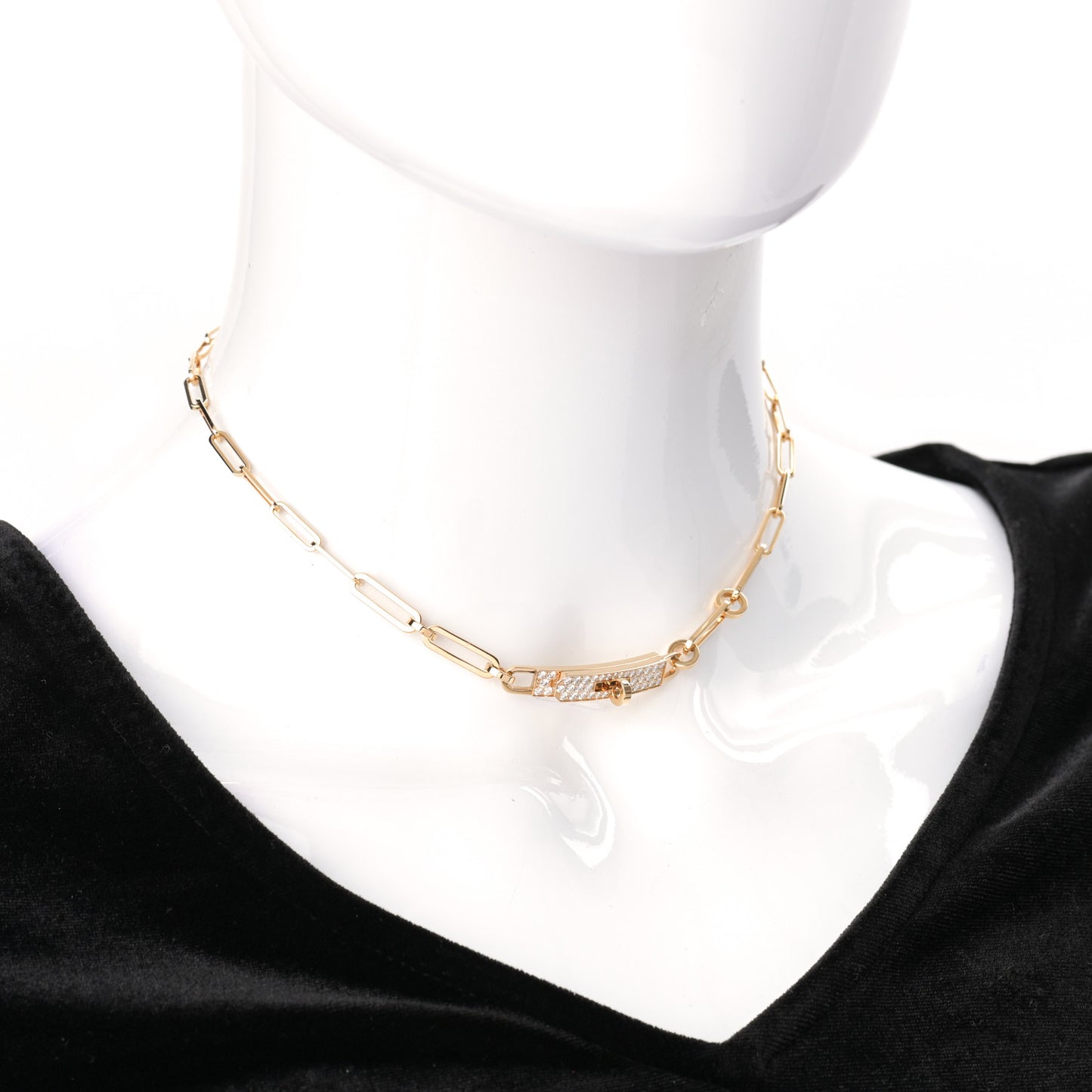 18K Yellow Gold Diamond Pave Kelly Chaine Choker Necklace