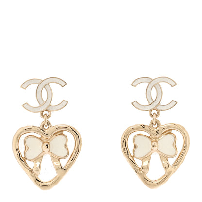 Chanel Metal Enamel CC Heart Drop Earrings Gold 1 of 5