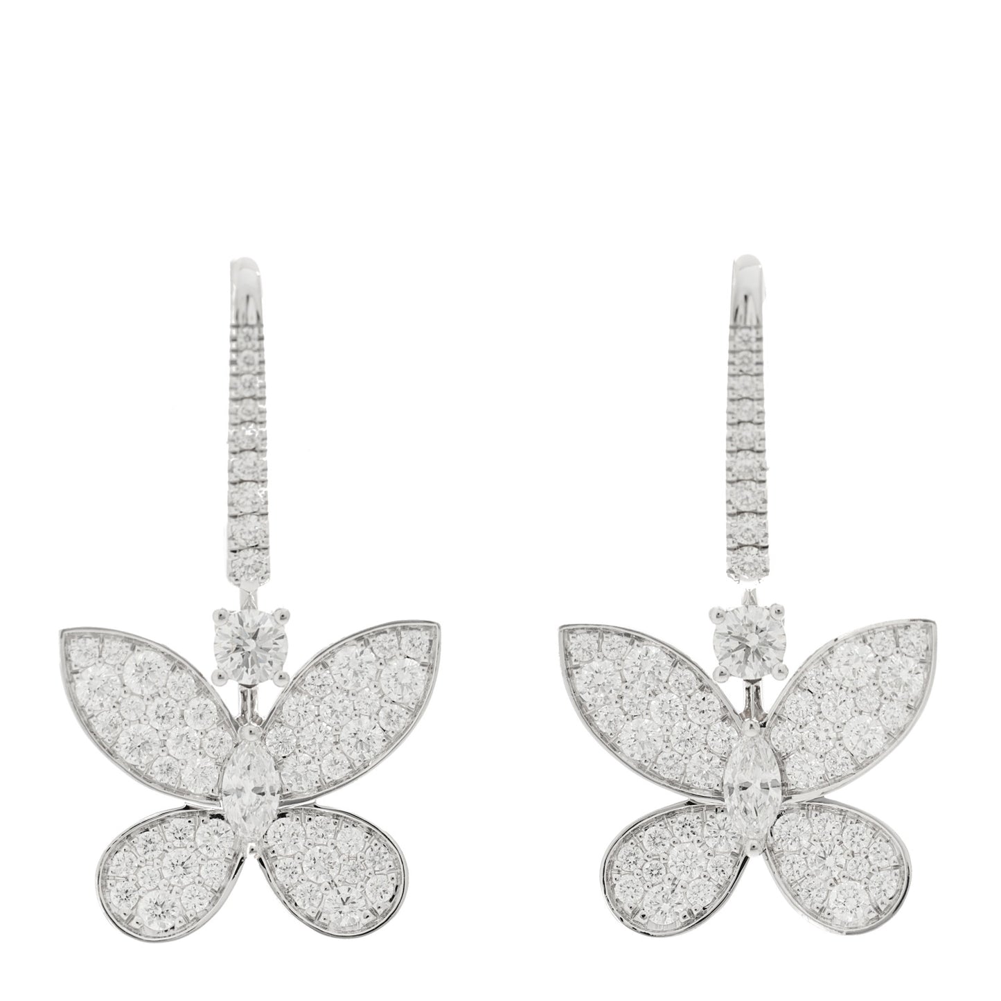 18K White Gold Diamond Pave Mini Butterfly Drop Earrings