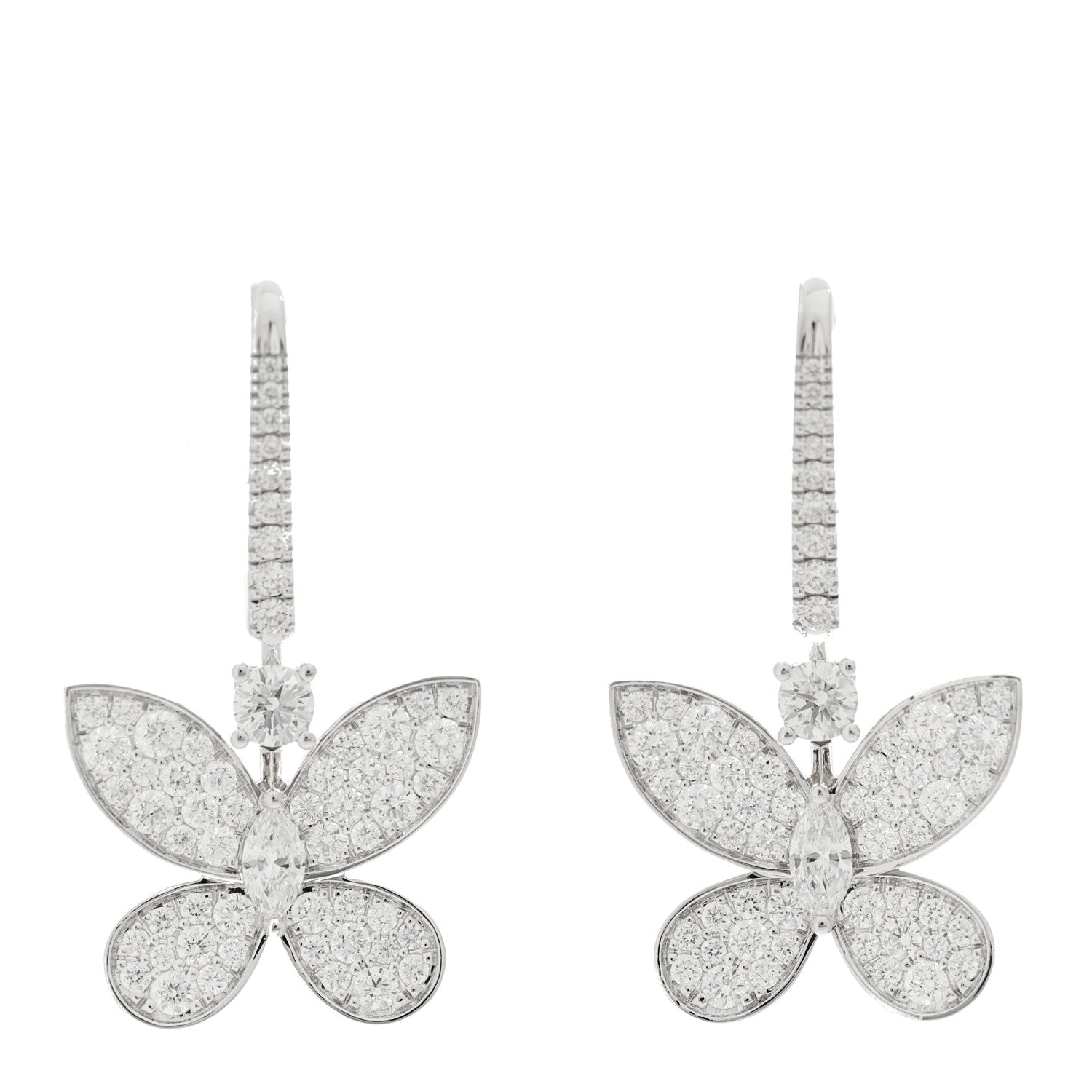 Graff 18K White Gold Diamond Pave Mini Butterfly Drop Earrings 1 of 5