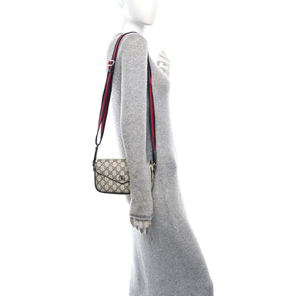 Gucci GG Supreme Monogram Textured Dollar Calfskin Web Mini Ophidia Envelope Shoulder Bag Beige Blue 2 of 11