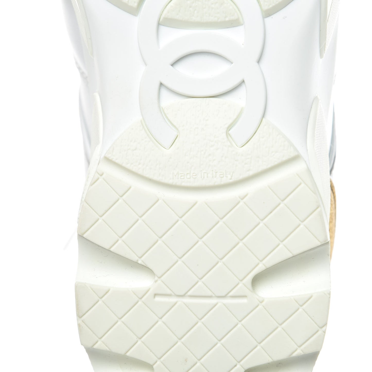 Calfskin Laminated Lambskin Womens CC Sneakers 37 White Gold