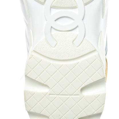 Chanel Calfskin Laminated Lambskin Womens CC Sneakers 37 White Gold 6 of 10