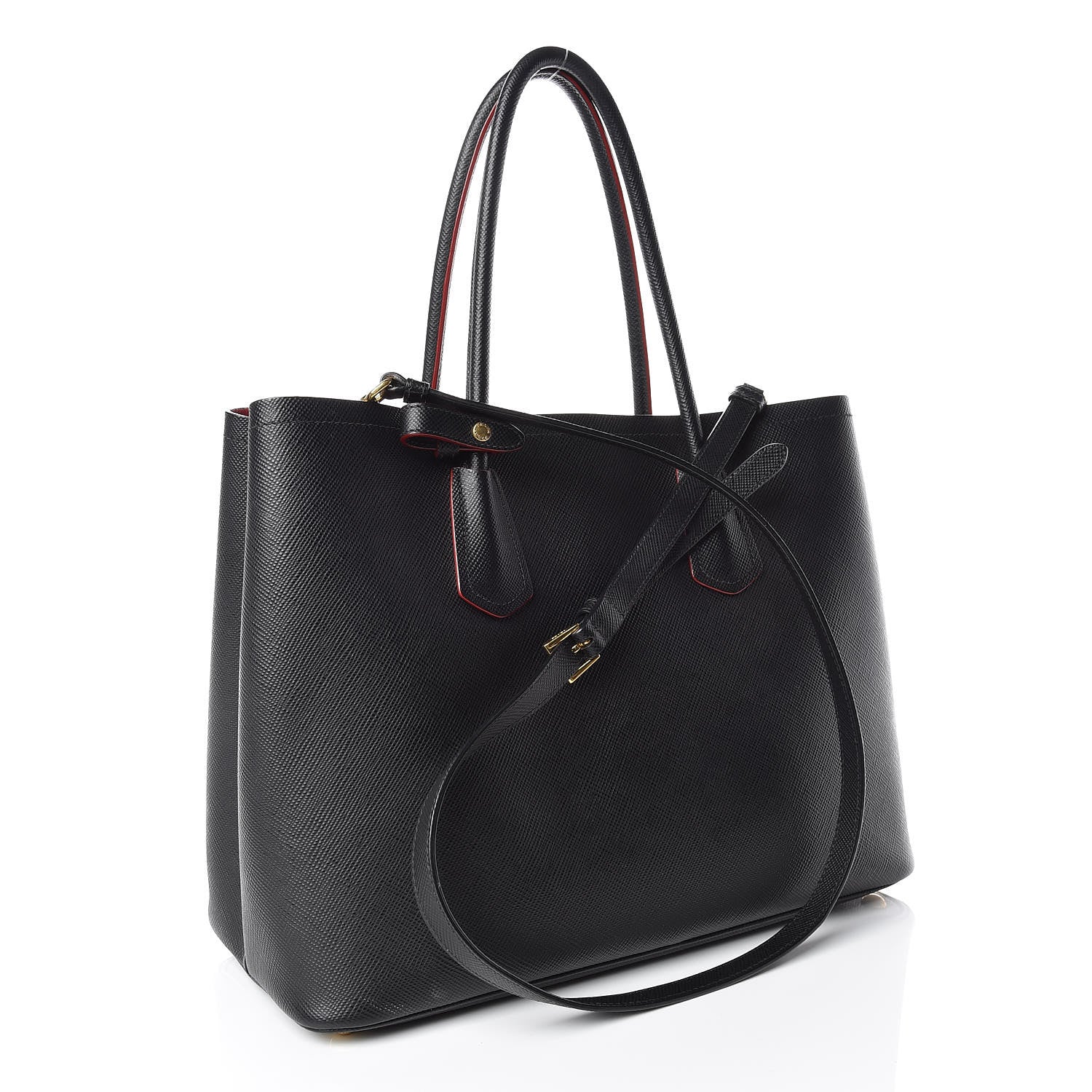 Prada Saffiano Cuir Large Double Bag Black Fuoco 3 of 23