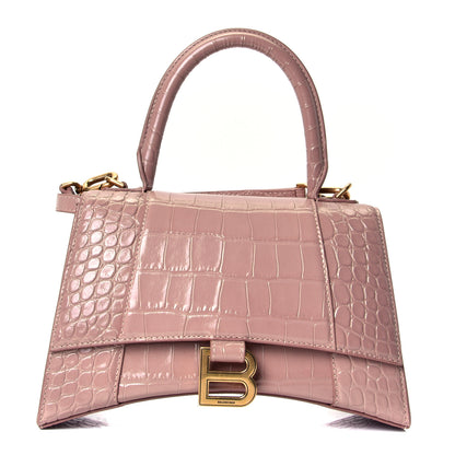 Balenciaga Calfskin Crocodile Embossed Small Hourglass Top Handle Bag Rose de Sables 1 of 4