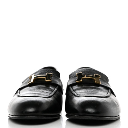 Hermes Goatskin Womens Paris Loafers 39 Black 2 of 9