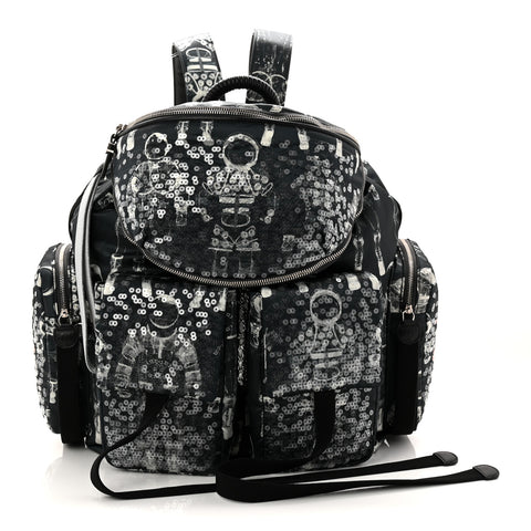 Sequin Nylon Lambskin Astronaut Essentials Backpack Black White