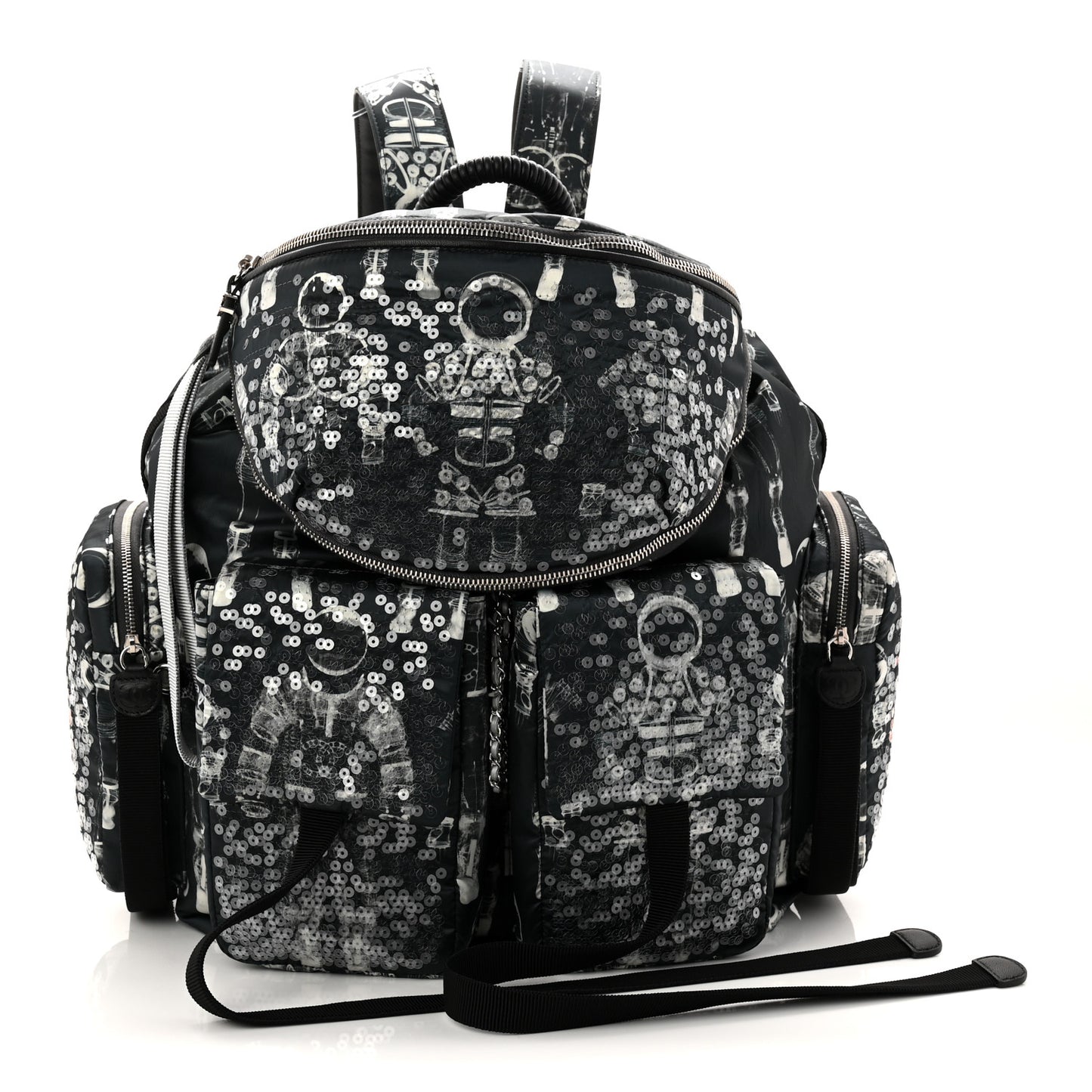 Sequin Nylon Lambskin Astronaut Essentials Backpack Black White