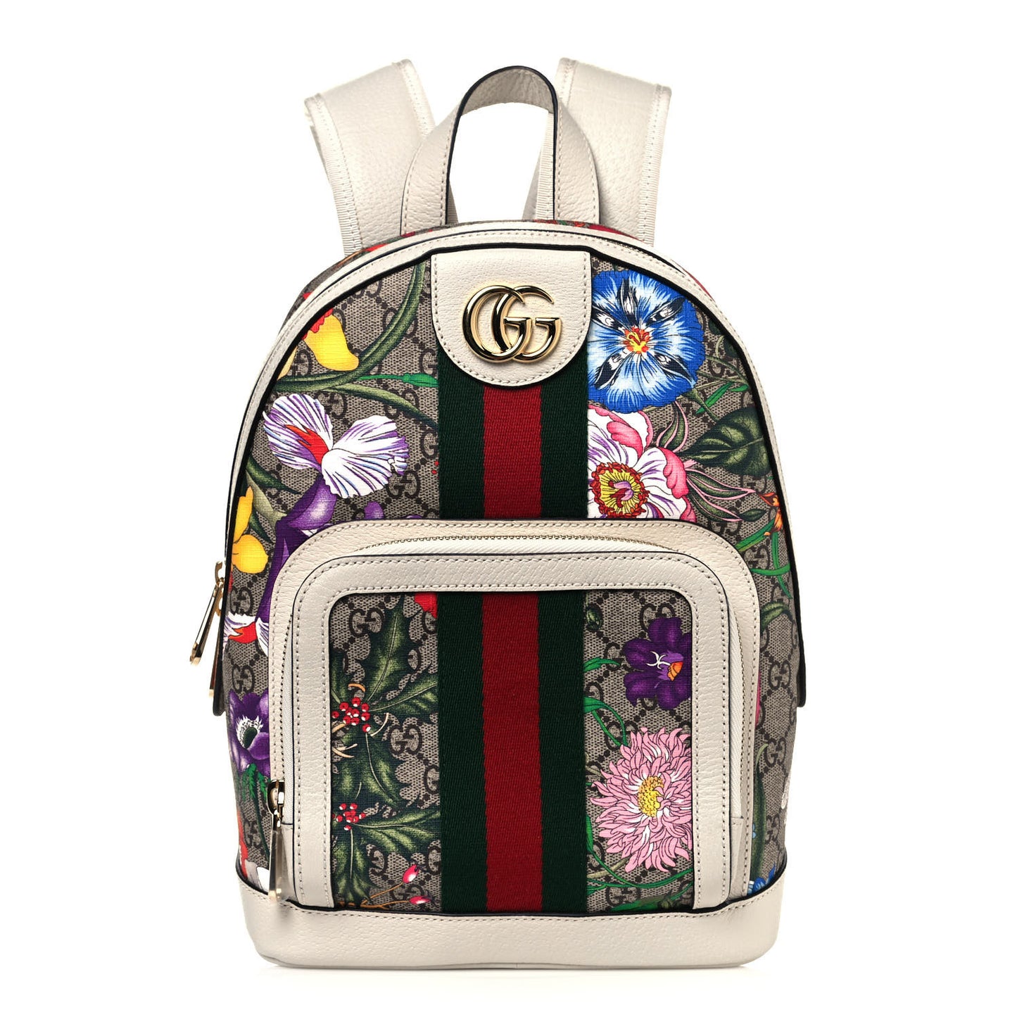 GG Supreme Monogram Flora Web Small Ophidia Day Backpack White