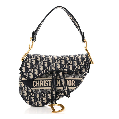 Christian Dior Oblique Embroidered Saddle Bag Blue 1 of 11