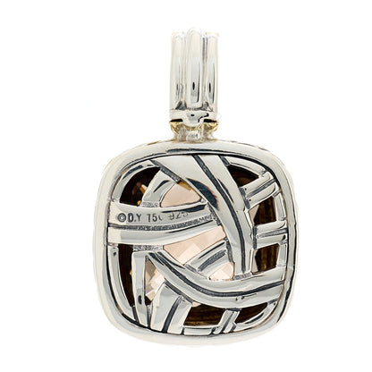 David Yurman Sterling Silver 18K Yellow Gold Diamond Smoky Quartz 14mm Albion Enhancer Pendant 3 of 4