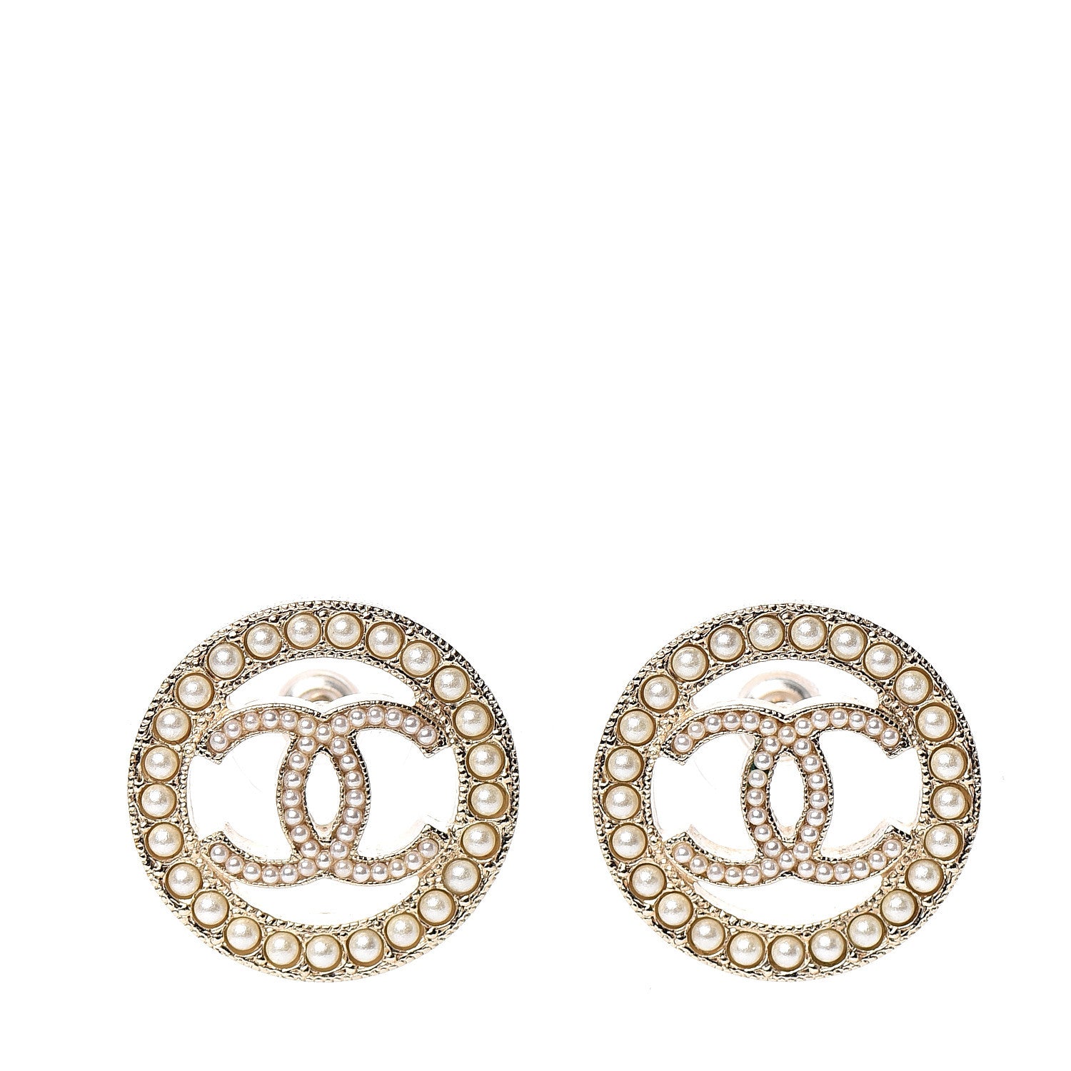 Chanel Pearl CC Round Rope Earrings Gold 1 of 5