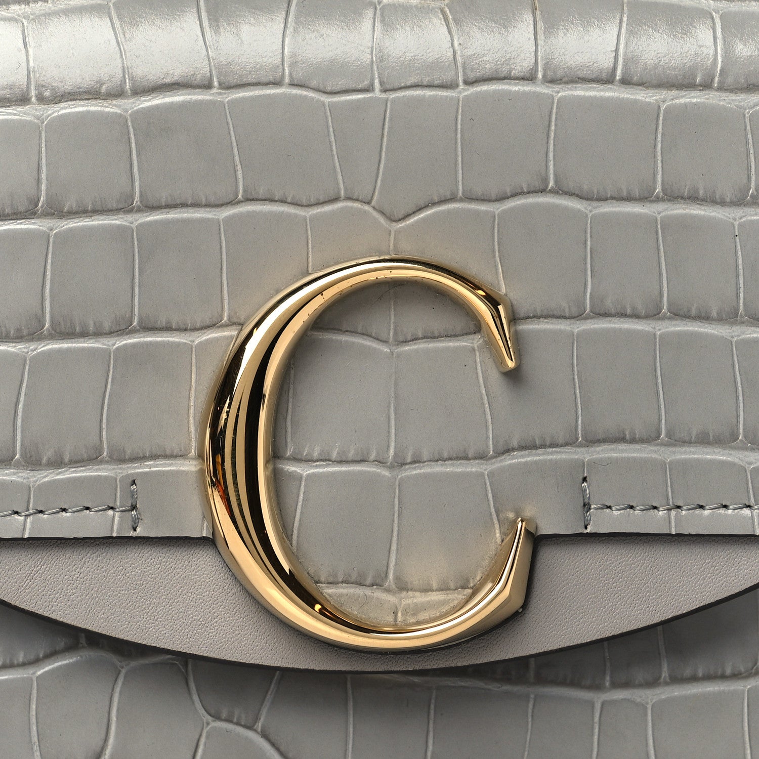 Chloe Crocodile Embossed Calfskin Mini C Double Carry Stormy Grey 9 of 11