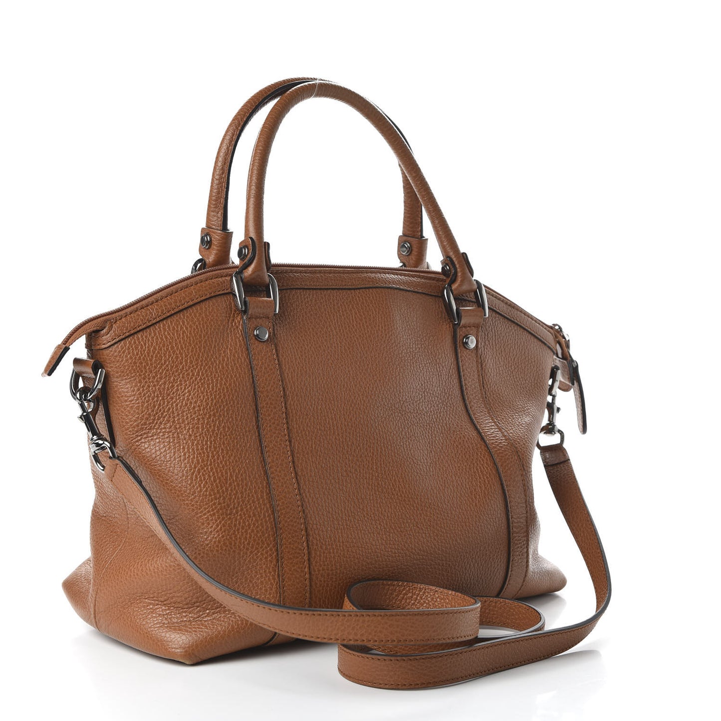 Pebbled Calfskin Medium GG Convertible Dome Satchel Brown