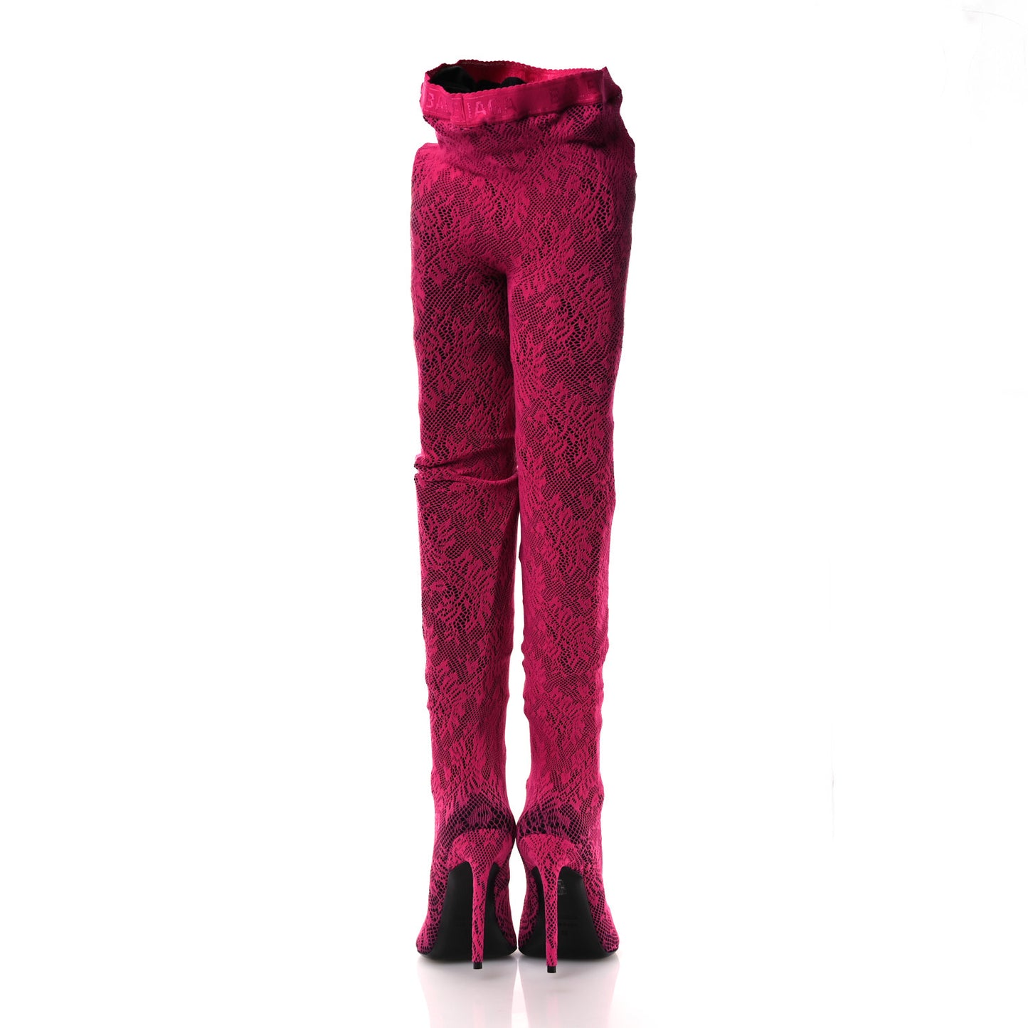 Lace Jersey Pantaleggings Pointed Toe Knife Thigh High Boots 39 Black Pink