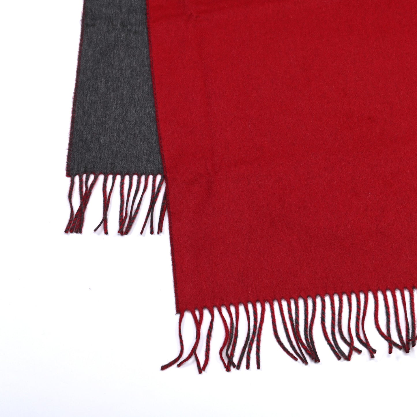 Cashmere Fringe Double Face Stole Scarf Red Grey