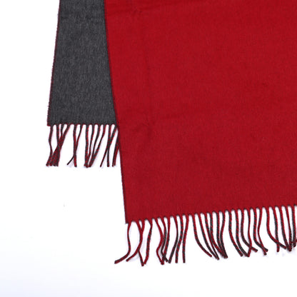 Hermes Cashmere Fringe Double Face Stole Scarf Red Grey 3 of 5