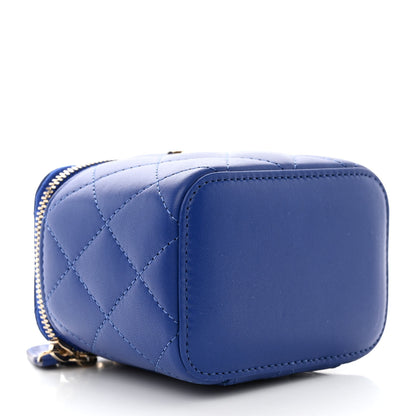 Chanel Lambskin Quilted Top Handle Mini Vanity Case With Chain Blue 4 of 11