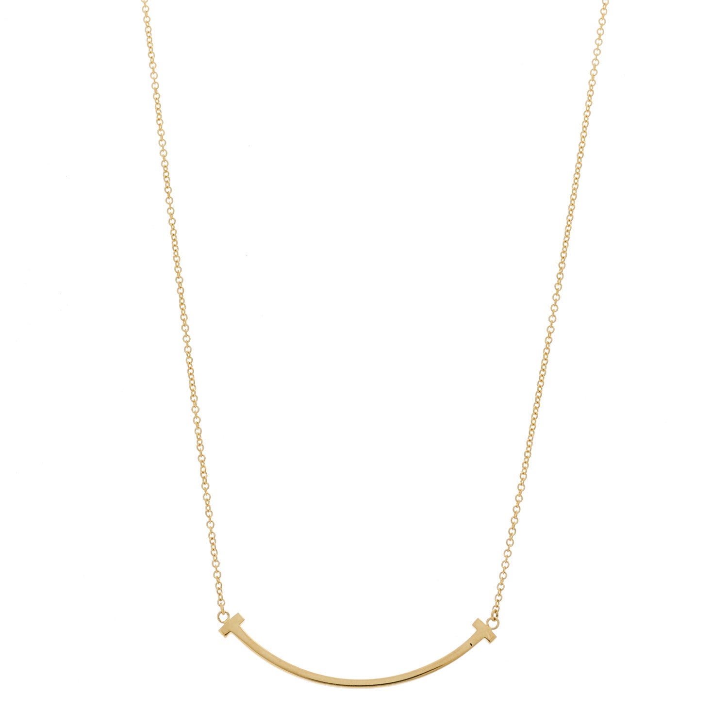Tiffany 18K Yellow Gold Small T Smile Pendant Necklace 1 of 5