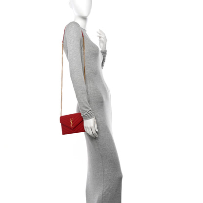 Saint Laurent Grain De Poudre Matelasse Chevron Monogram Envelope Chain New Red 2 of 13