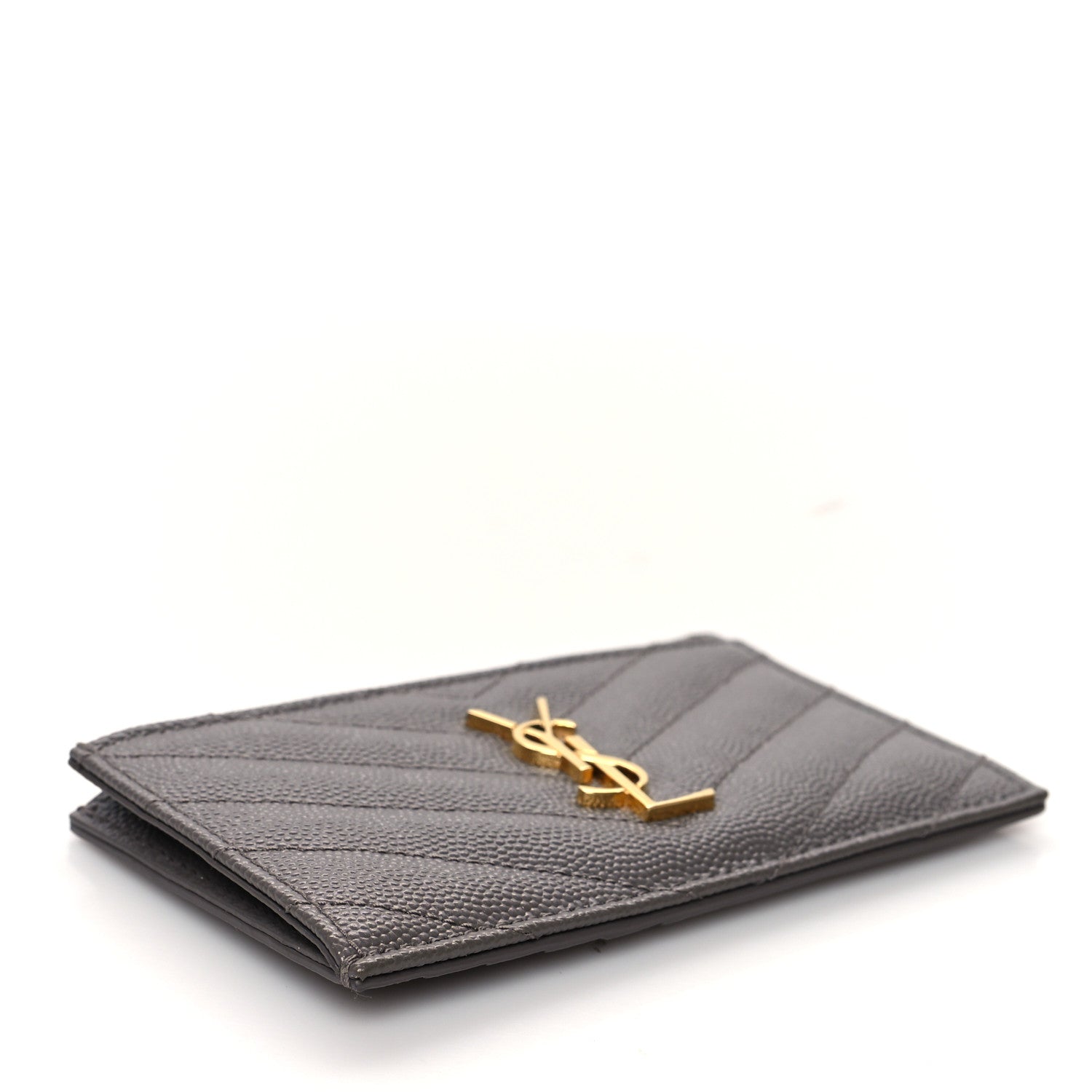 Saint Laurent Grain De Poudre Matelasse Chevron Monogram Fragments Zippered Card Case Fog 4 of 8