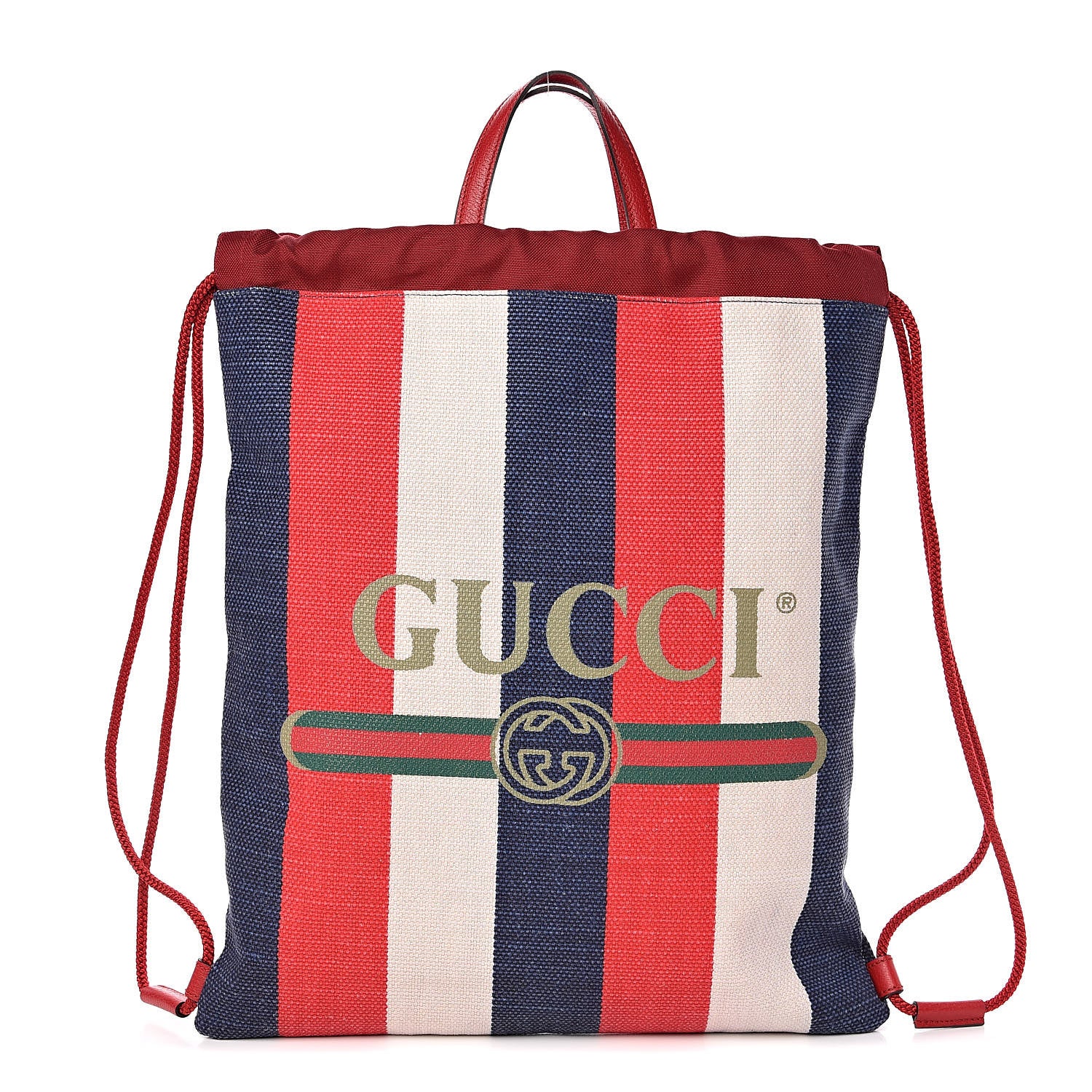 Gucci Canvas Logo Sylvie Stripe Drawstring Backpack Red 1 of 10