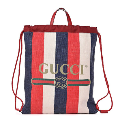 Gucci Canvas Logo Sylvie Stripe Drawstring Backpack Red 1 of 10