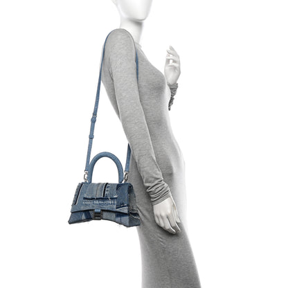 Balenciaga Denim Patchwork Small Hourglass Top Handle Bag Washed Blue 2 of 13