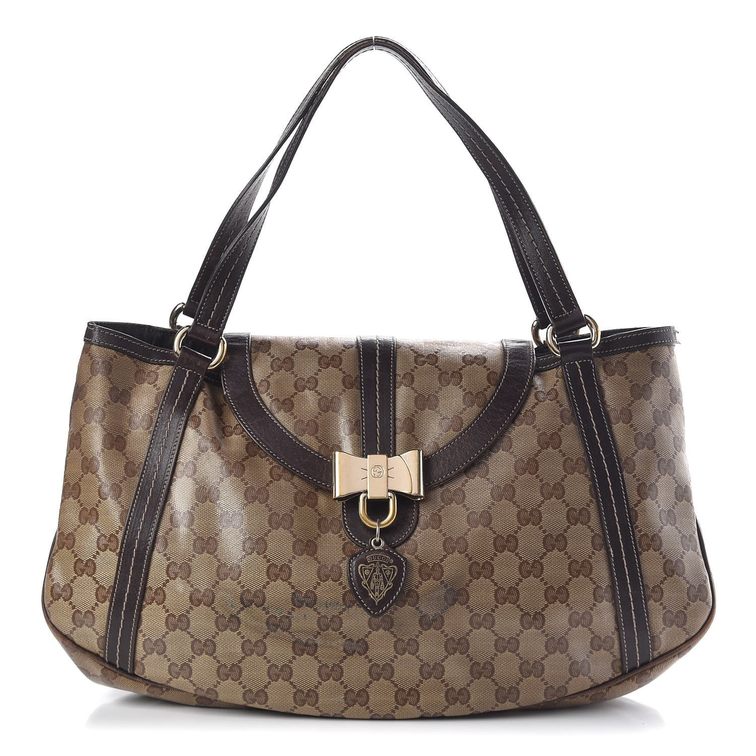 Gucci Crystal Monogram Duchessa Flap Shoulder Bag Dark Brown 1 of 19