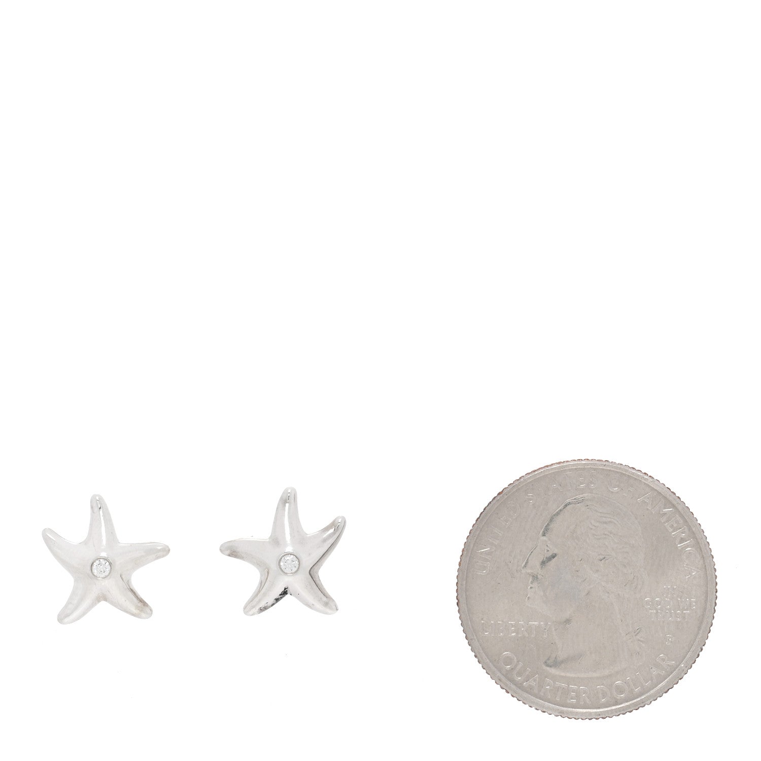 Tiffany Sterling Silver Diamond 12mm Elsa Peretti Starfish Earrings 2 of 5