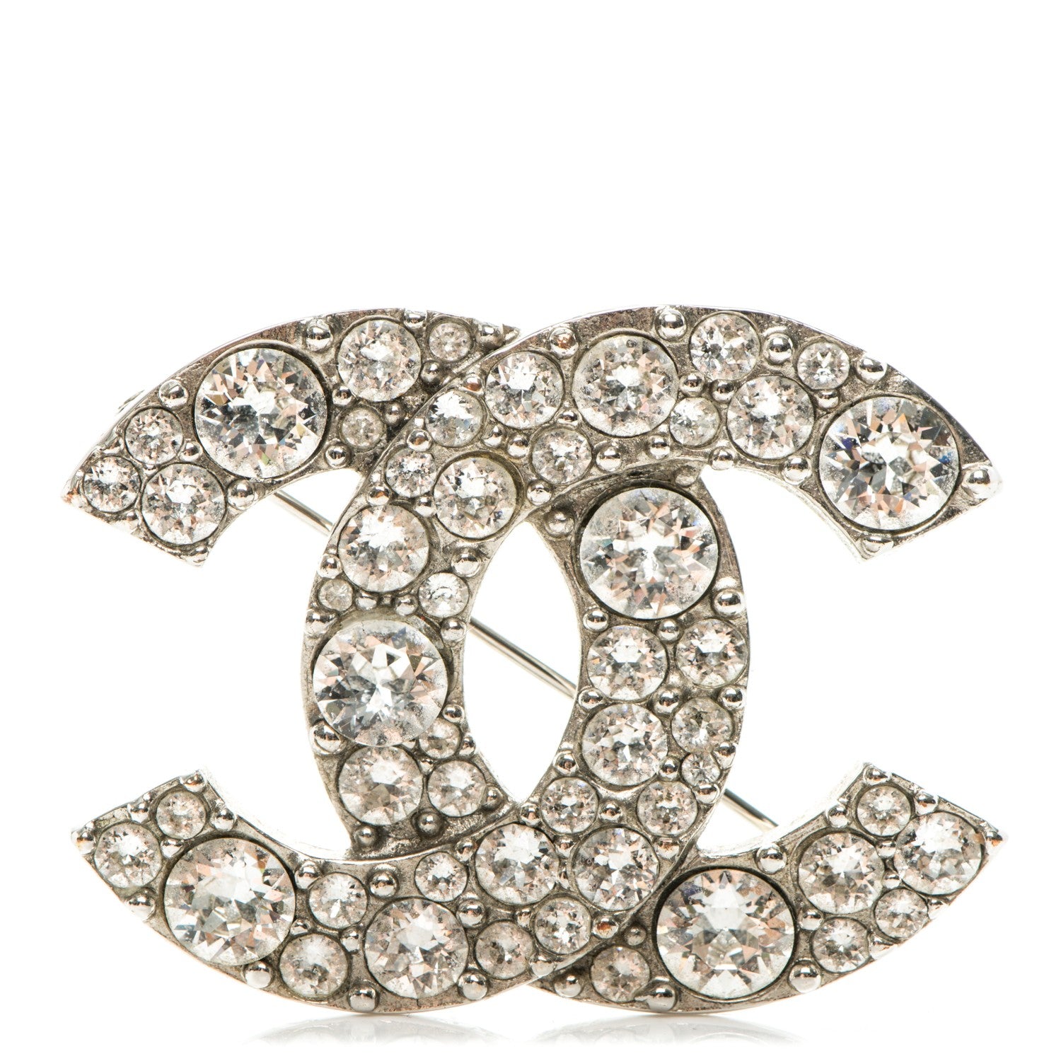 Chanel Crystal Large CC Brooch Silver 1 of 4
