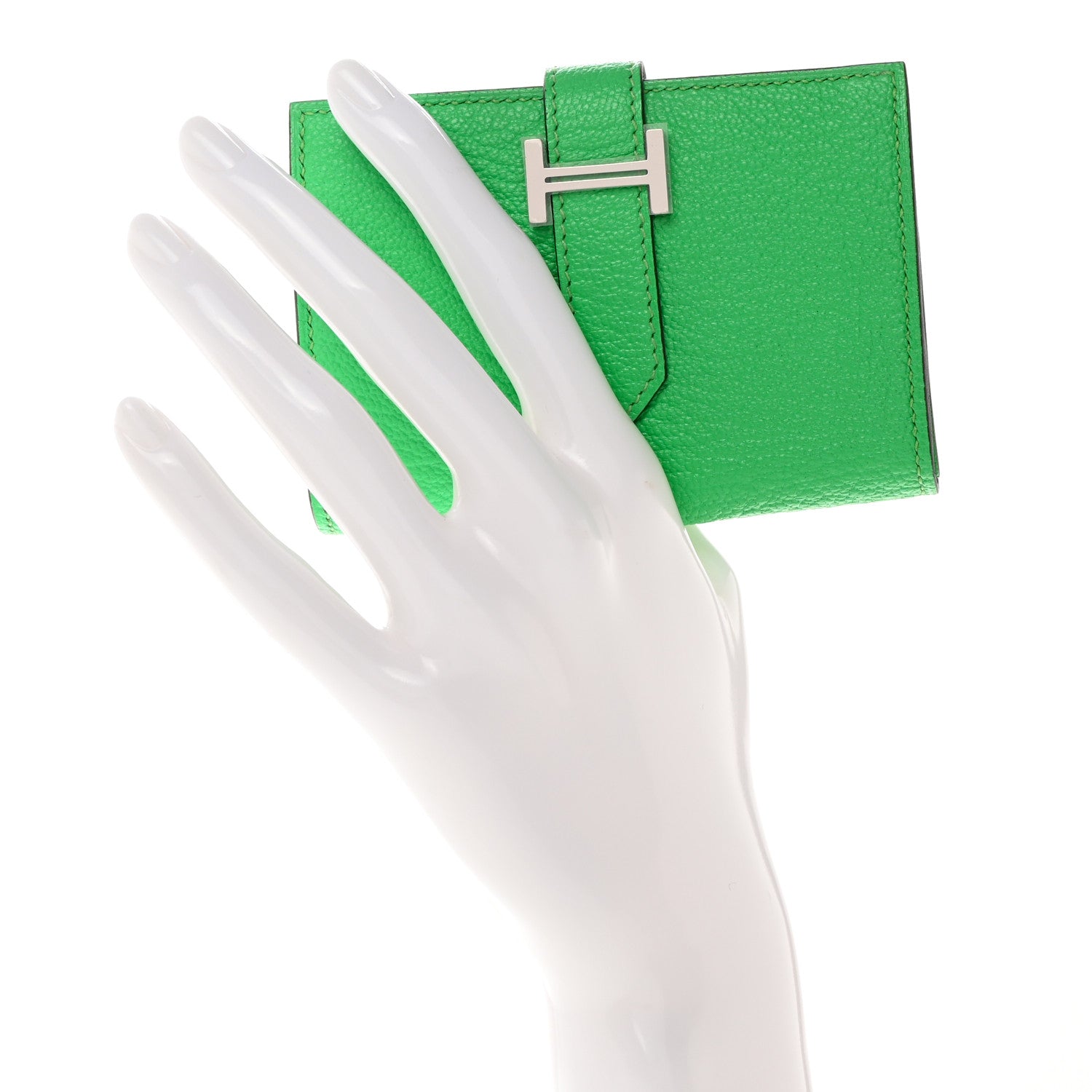 Hermes Chevre Mysore Mini Bearn Wallet Vert Comics 2 of 9
