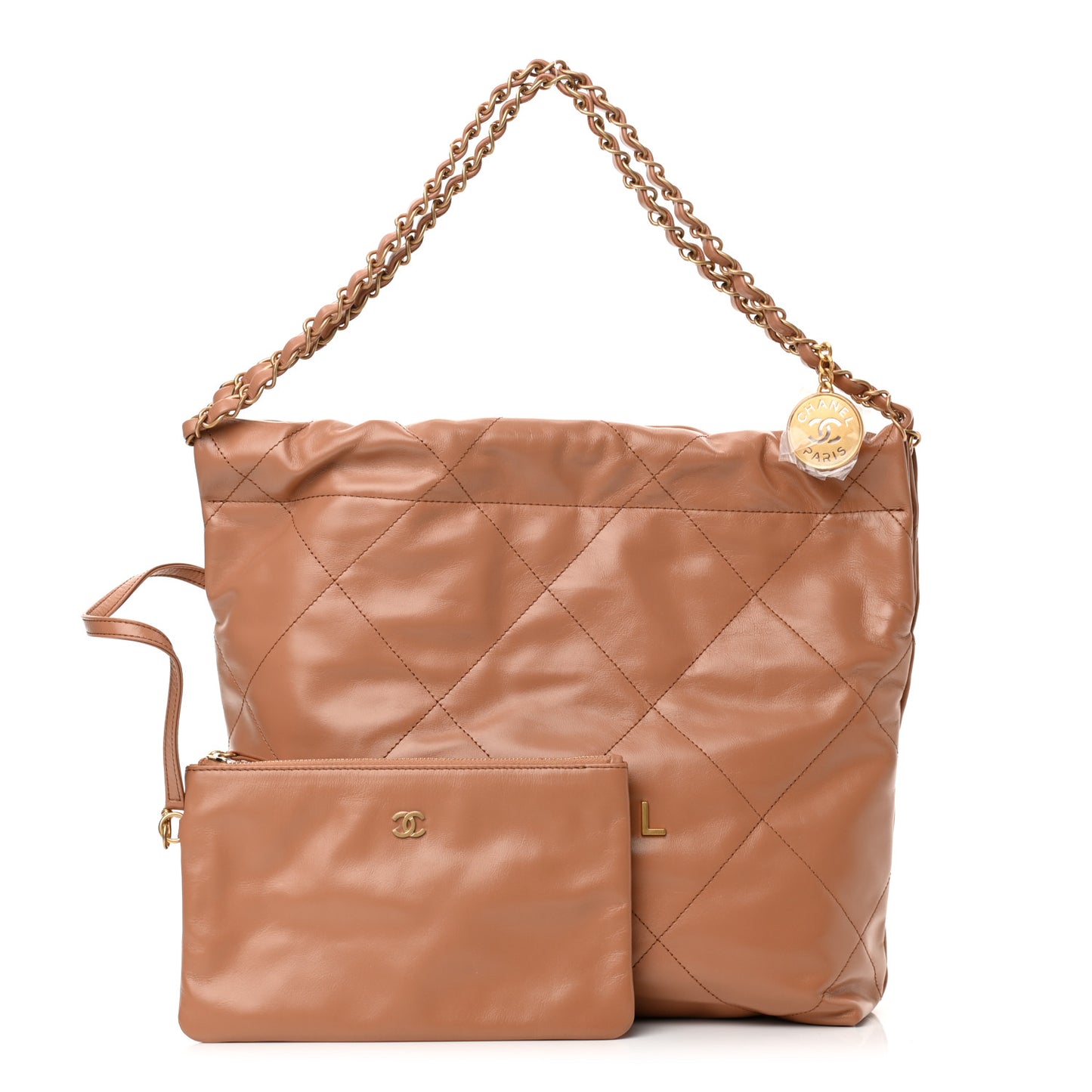 Shiny Calfskin Quilted Small Chanel 22 Camel