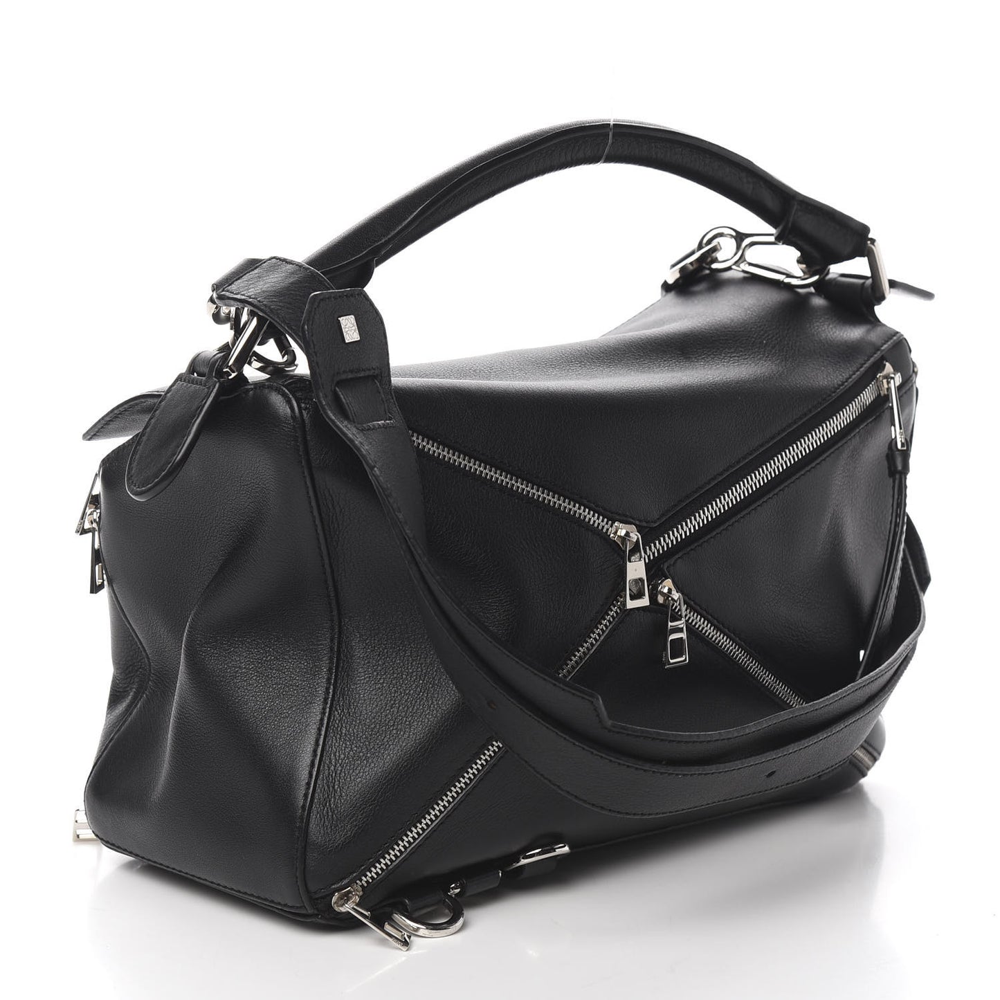 Calfskin Zipper Puzzle Bag Black