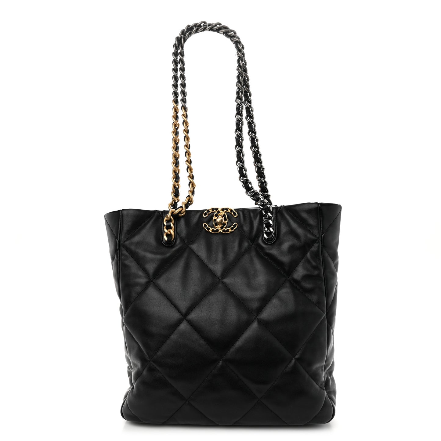 Lambskin Quilted Chanel 19 Shopping Bag Black