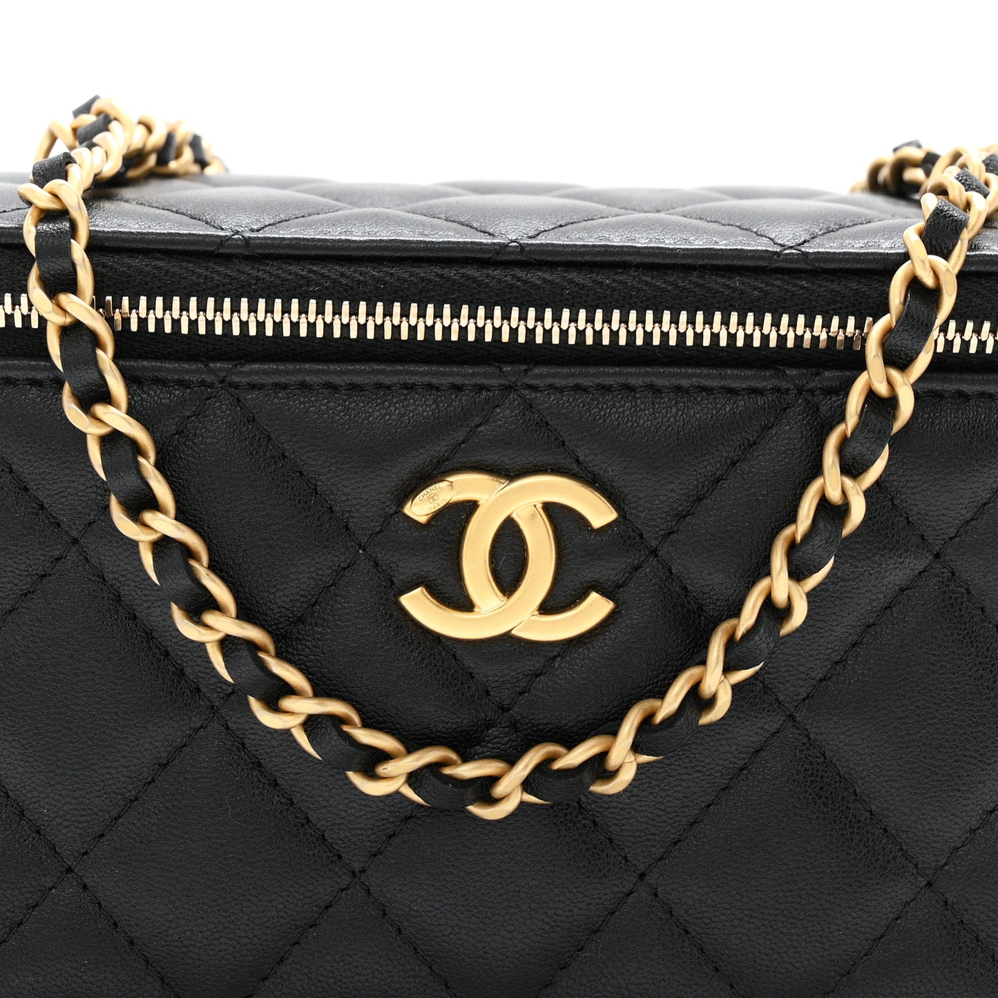Lambskin Quilted Small Heart Vanity Case With Chain Black