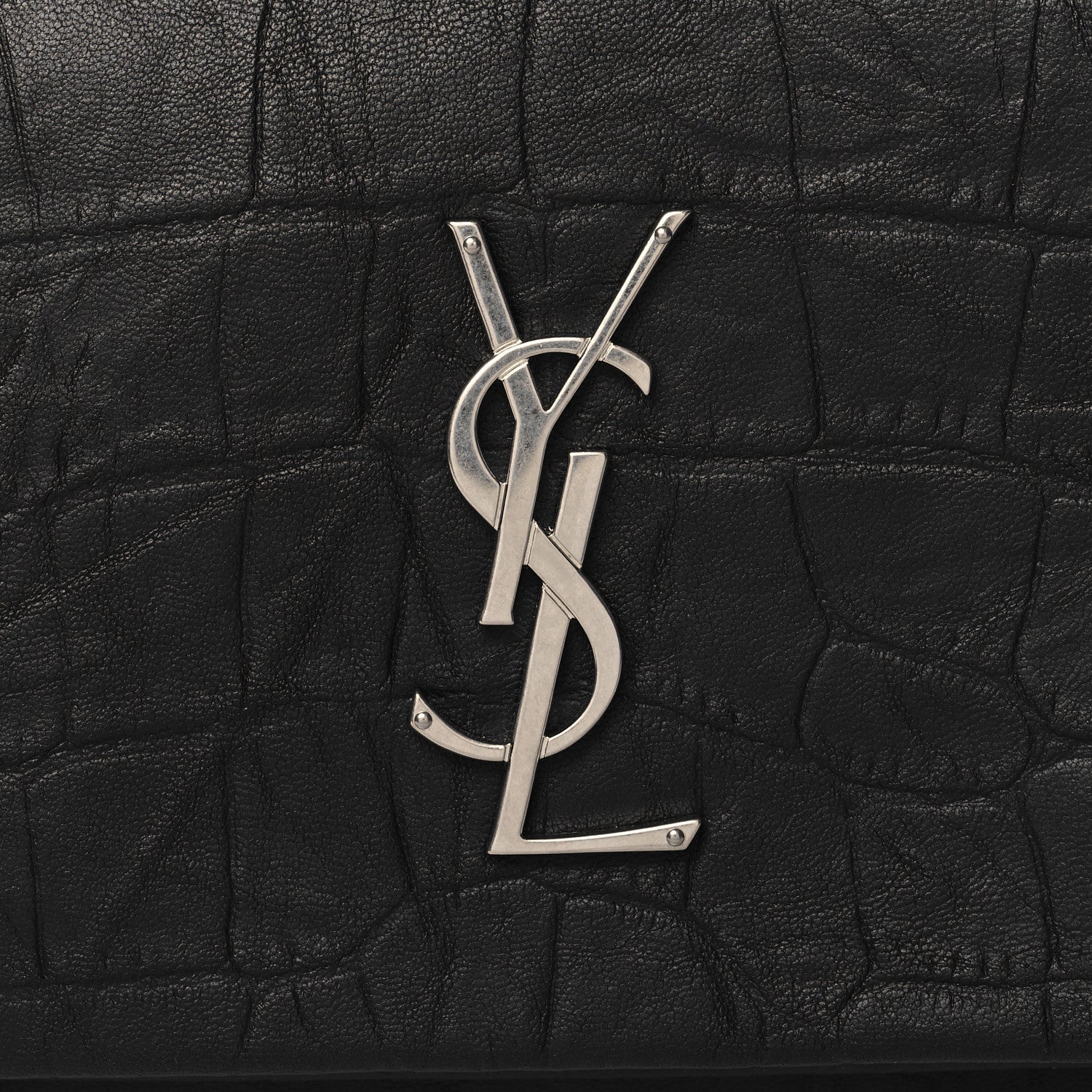 Saint Laurent Calfskin Crocodile Embossed West Hollywood Monogram Fold Over Clutch Black 8 of 10