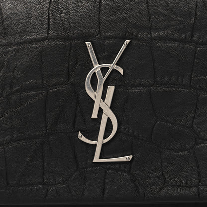 Saint Laurent Calfskin Crocodile Embossed West Hollywood Monogram Fold Over Clutch Black 8 of 10