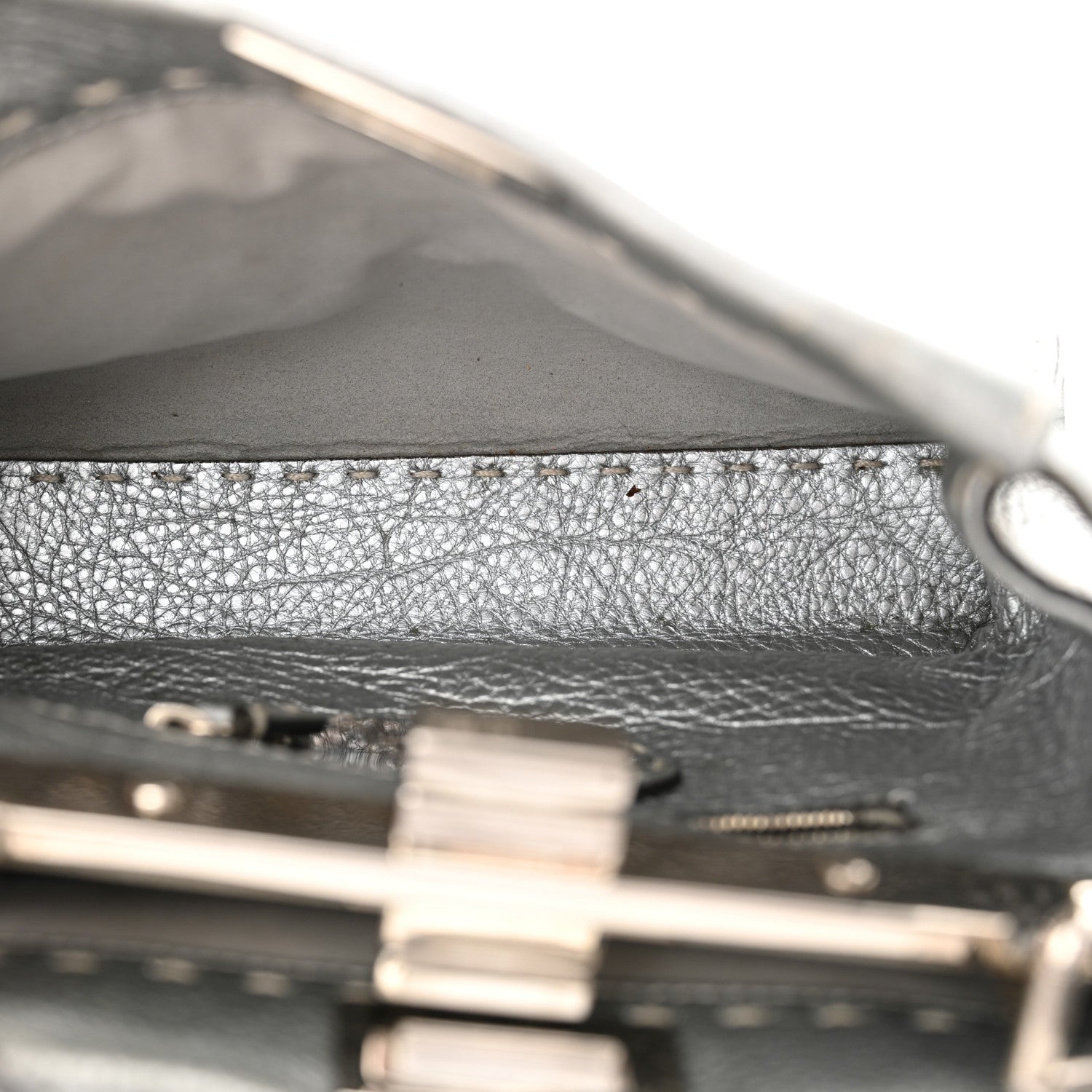 Fendi Cuoio Romano Lux Selleria Mini Peekaboo Iconic Satchel Argento 7 of 13