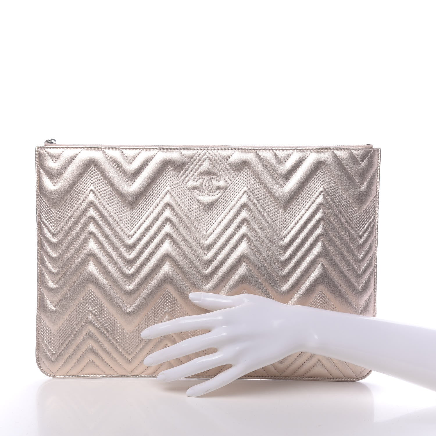 Chanel Metallic Lambskin Chevron Quilted Medium Cosmetic Case Light Pink 2 of 10