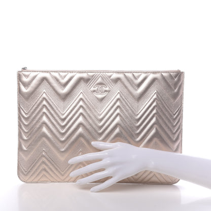 Chanel Metallic Lambskin Chevron Quilted Medium Cosmetic Case Light Pink 2 of 10