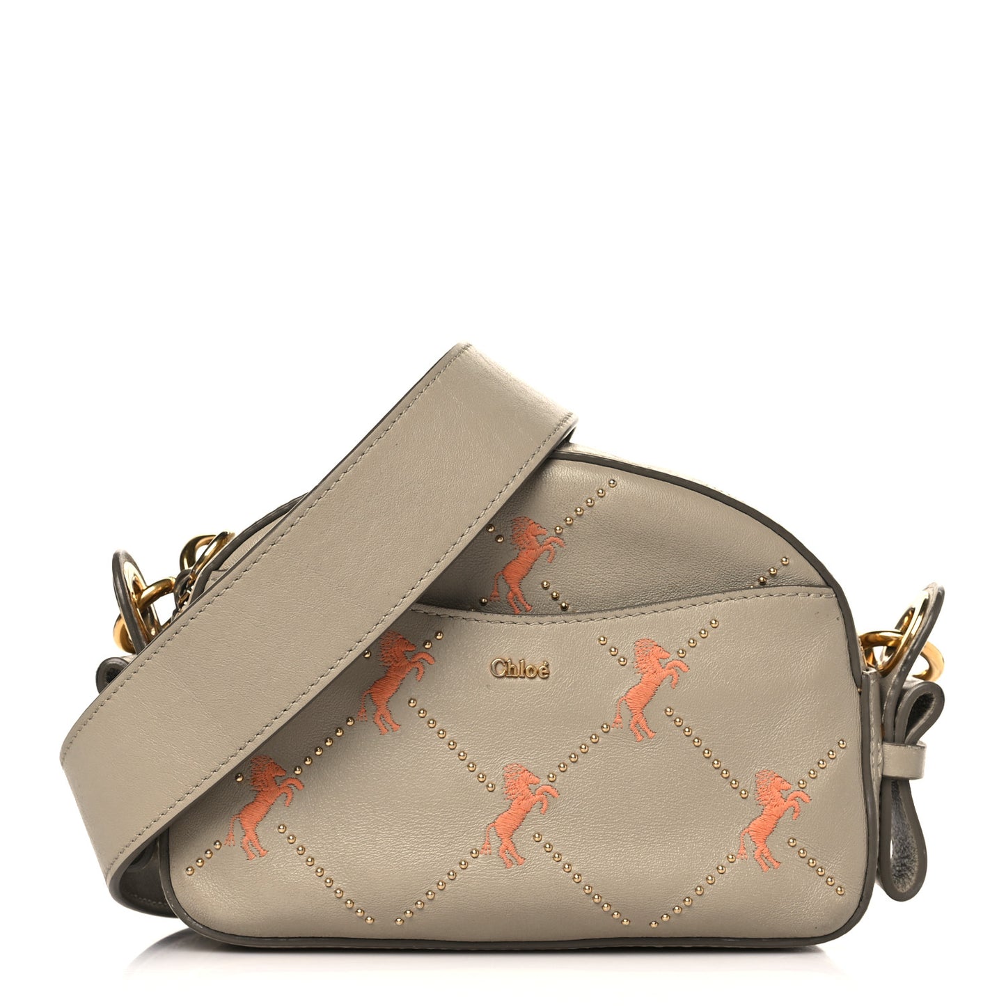 Smooth Calfskin Little Horses Embroidered Shoulder Bag Pastel Grey