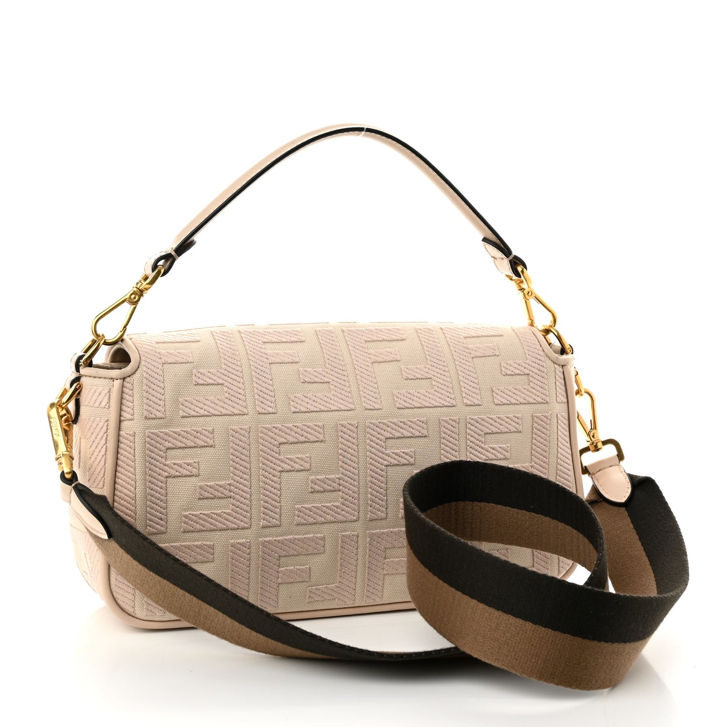 Canvas Vitello King Bi-Color Strap FF Embroidered Baguette Poudre