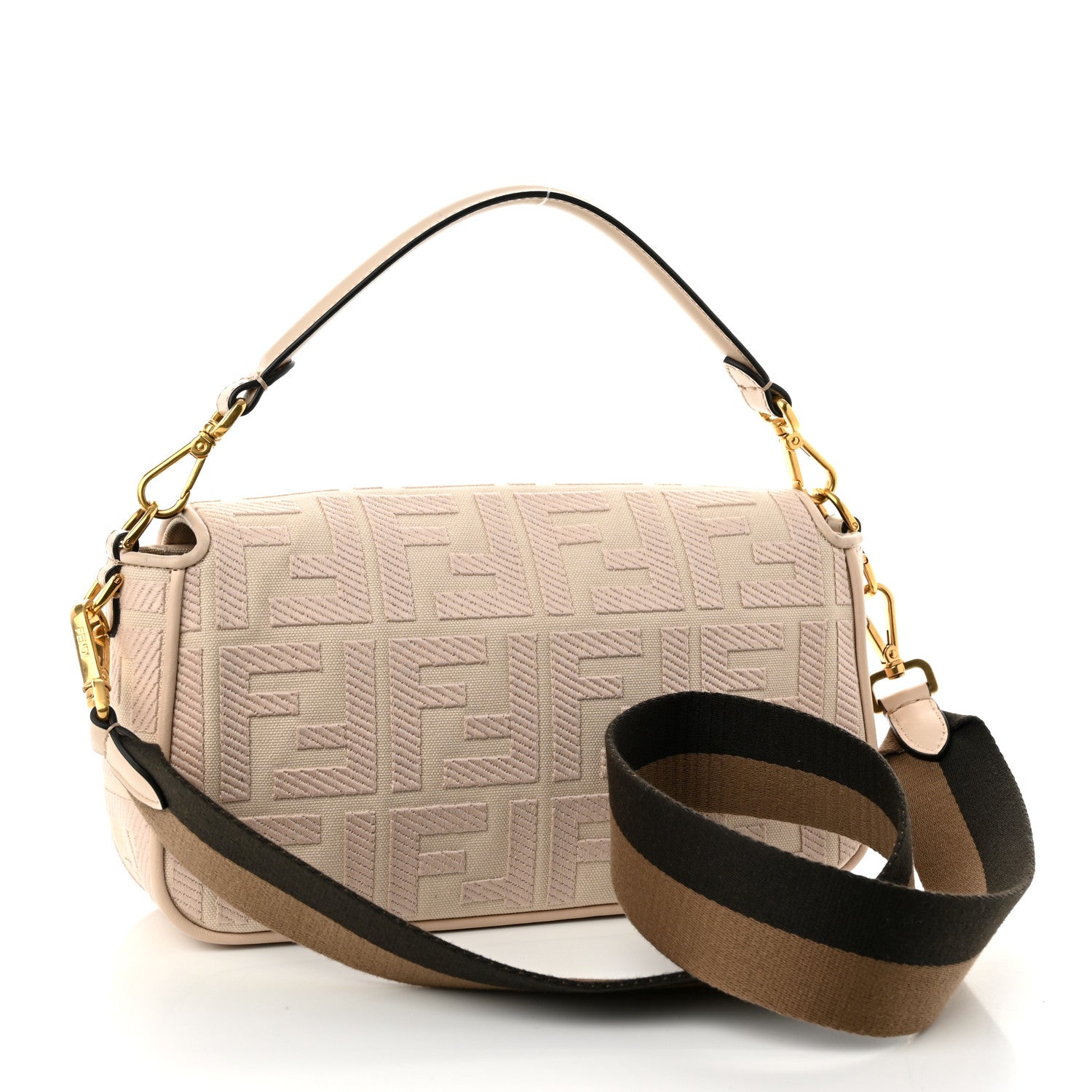 Fendi Canvas Vitello King Bi-Color Strap FF Embroidered Baguette Poudre 3 of 11