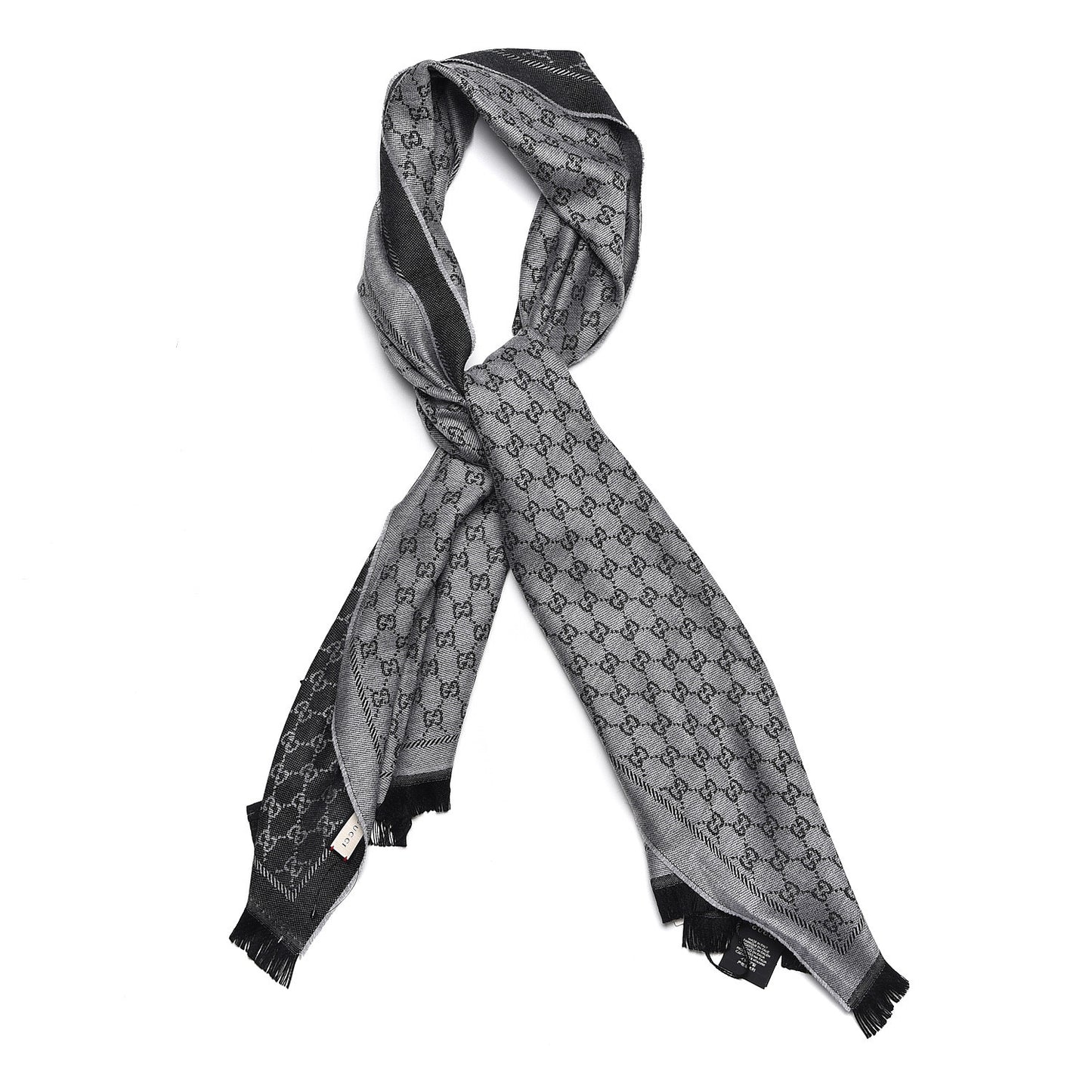 Wool Monogram Fringe Scarf Anthracite