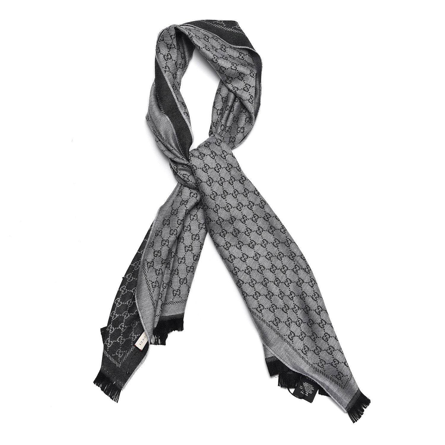 Gucci Wool Monogram Fringe Scarf Anthracite 1 of 5