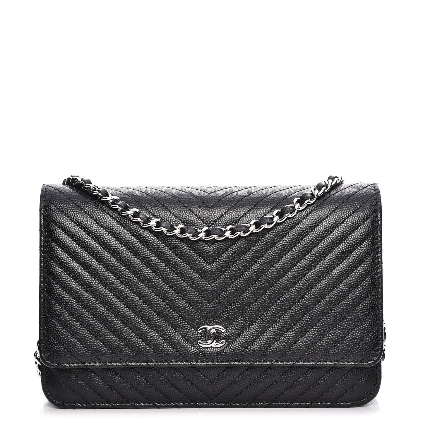 Caviar Chevron Quilted Wallet On Chain WOC Black