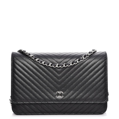 Chanel Caviar Chevron Quilted Wallet On Chain WOC Black 1 of 11